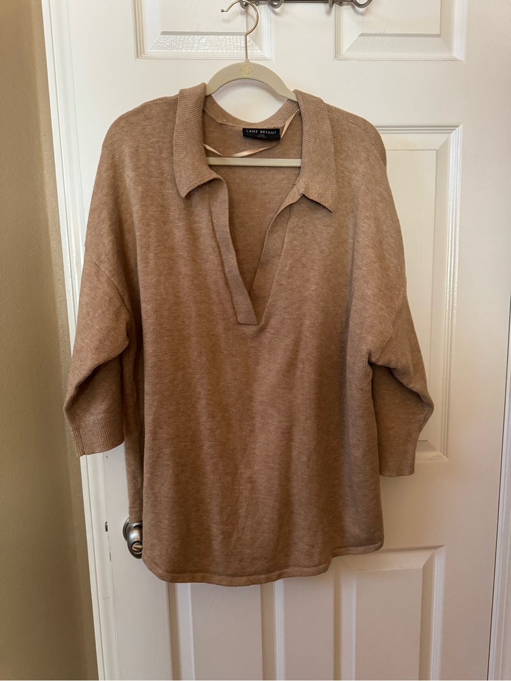 Lane Bryant Taupe Collared Knit Top